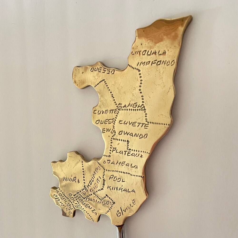 Vintage Republic of Congo Map Decorative Brass Piece African Decor
